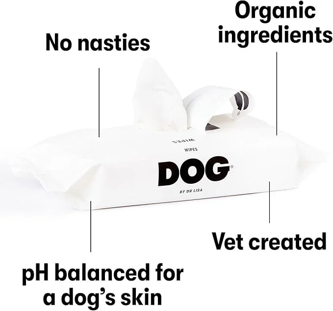 DOG by Dr Lisa - Dog Travel Wipes - Plant-Based - Natural Bathing Wipes for Dogs - Made from 100% Compostable Bamboo - Vet...