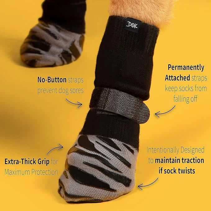 DOK TigerToes Premium Non-Slip Dog Socks for Hardwood Floors - Extra-Thick Grip That Works Even When Twisted - Prevents Li...