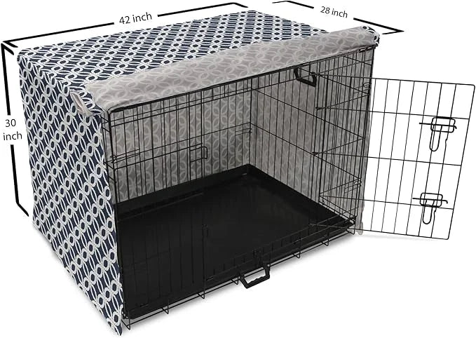 Ambesonne Navy Blue Dog Crate Cover, Marine in Geometric Pattern Design Ocean Travel Cruise Mosaic Ornament, Easy to Use P...