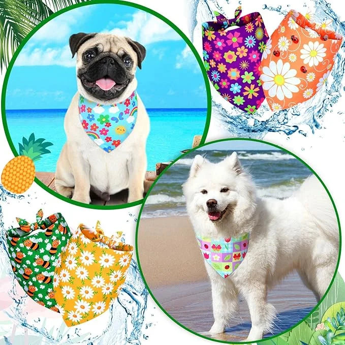 Sadnyy 40 Pcs Summer Spring Dog Bandanas Bulk Flower Hawaiian Triangle Reversible Bandanas for Large Dog Adjustable Pet Ke...