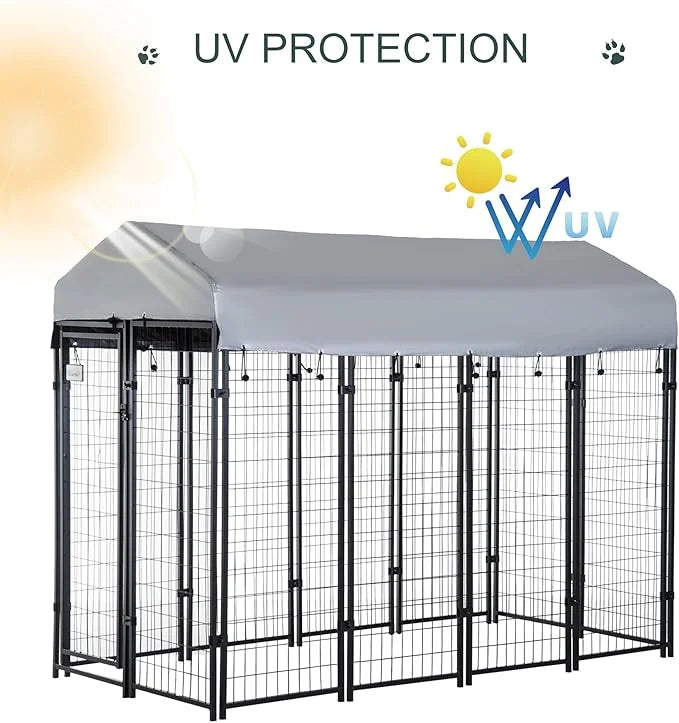 PawHut 8' x 4' x 6' Dog Kennel Outside, Dog Playpen Exercise Pen with Lockable Door, Water-Resistant Canopy, for Medium an...