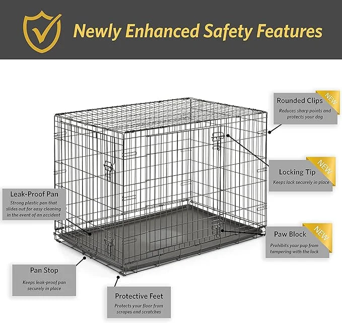 New World Newly Enhanced Double Door New World Dog Crate, Includes Leak-Proof Pan, Floor Protecting Feet, & New Patented F...