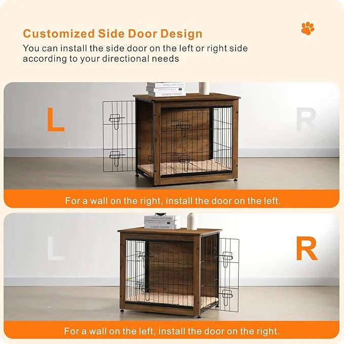 DWANTON Dog Crate Furniture with Cushion, Wooden Kennel Table with Double Doors, Indoor Dog House, Small/Medium/Large Size...