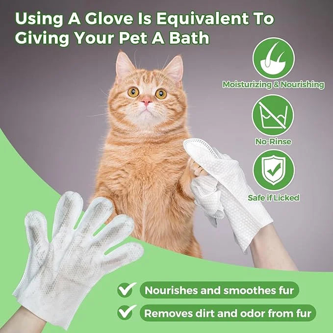 Vannon Extra Thick Pet Bathing Wipes for Dogs & Cats, Cleaning & Odor-Controlling Grooming Gloves, Nourish Fur Glove Wipes...