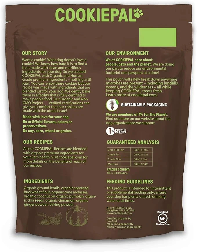 CookiePal Human Grade Dog Treats, Pumpkin and Chia Seed Recipe, Organic Non-GMO and Simple Ingredients, 10 Oz Bag - Produc...