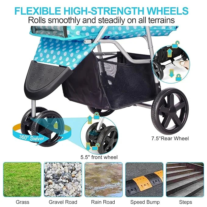 Dog Stroller for Small Dogs, Portable Pet Stroller for Cats Folding Puppy Stroller Lightweight Dog Cat Cage Jogger Strolle...