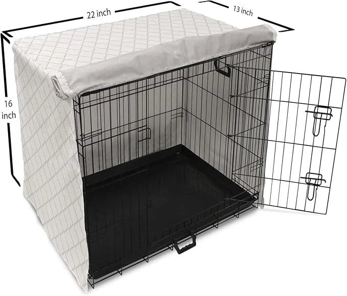 Lunarable Grey Dog Crate Cover, Moroccan Traditional Trellis Pattern Simple Geometric Monochrome Tile, Easy to Use Pet Ken...