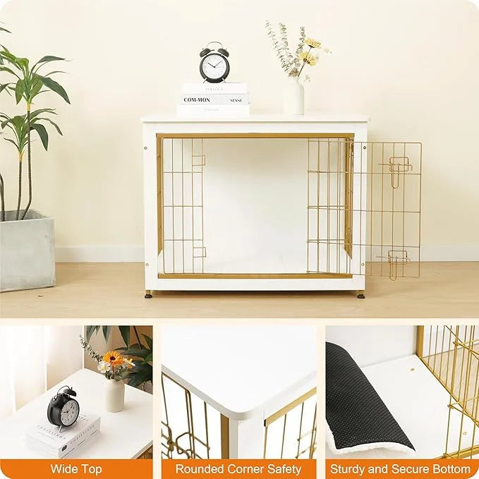 DWANTON Dog Crate Furniture with Cushion, Wooden Kennel Table with Double Doors, Indoor Dog House, Medium Size, 32.5" L, W...