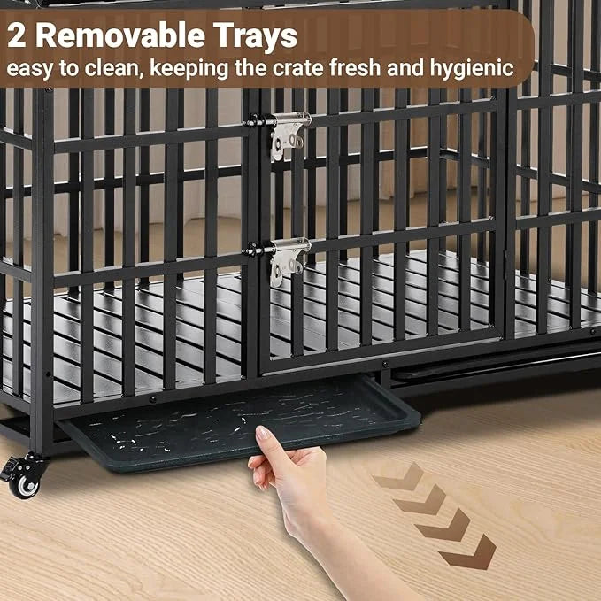 Heavy Duty Dog Crate, Escape Proof Dog Cage for Large Extra Large Dogs, 52 Inch, Dog Kennel Indoor with Lockable Wheels, I...