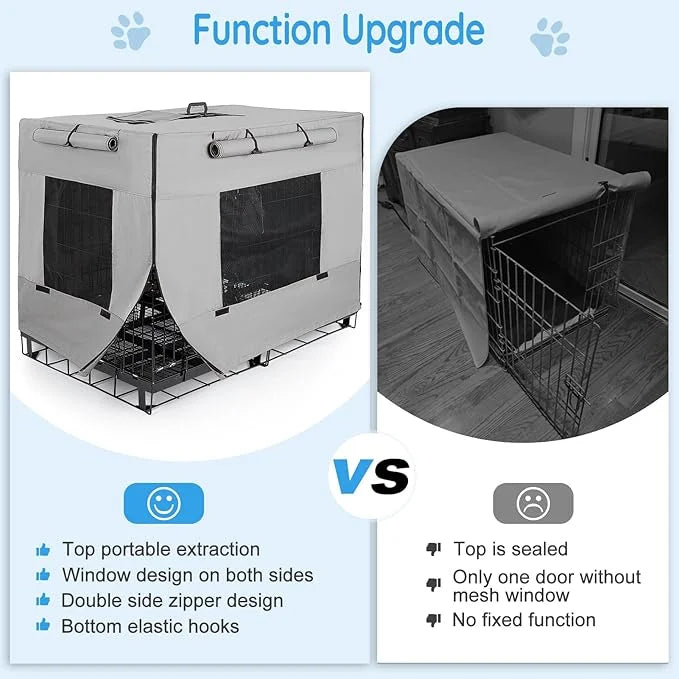 Dog Crate Cover 42 Inch Thickened Dog Kennel Cover Windproof Puppy Cage Cover with Mesh Windows on Both Sides Portable Cra...