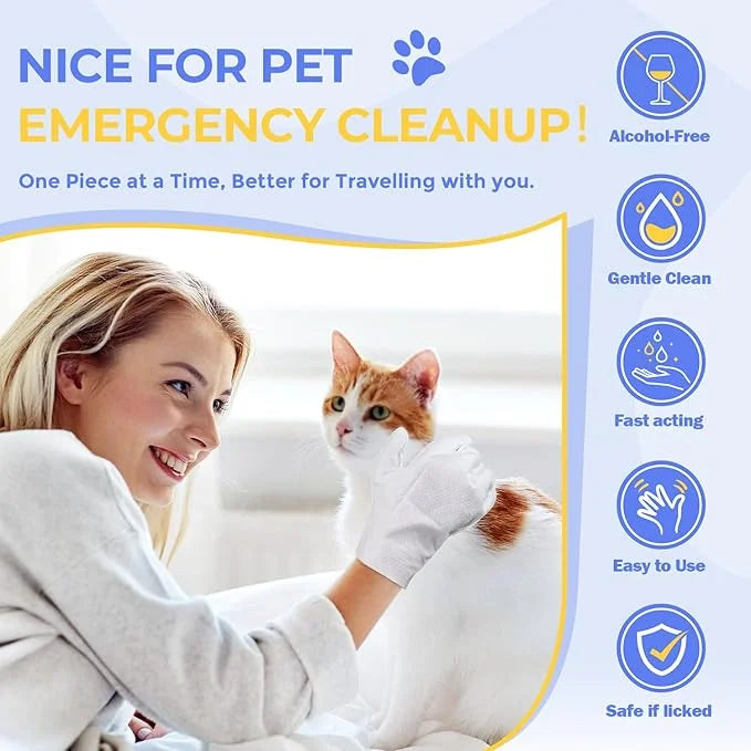Pet Cleaning Glove Wipes for Dogs & Cats, Hypoallergenic Deodorizing Disposable Bathing Wipes,No-Rinse Grooming Wipes, Ext...