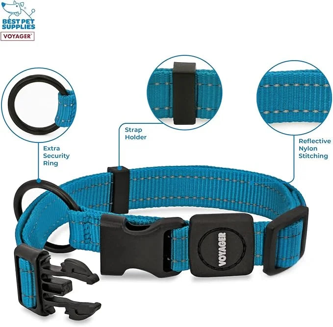 Best Pet Supplies Reflective Dog Collar with Adjustable Length, Heavy-Duty Buckle, and Strong Leash D-Ring, Training, Walk...
