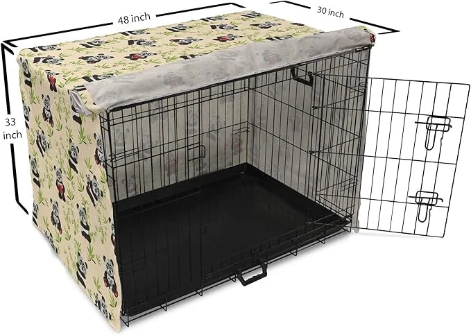 Lunarable Panda Dog Crate Cover, Asian Bear Cartoon Character Eating Leaves Branches Wildlife Animal, Easy to Use Pet Kenn...