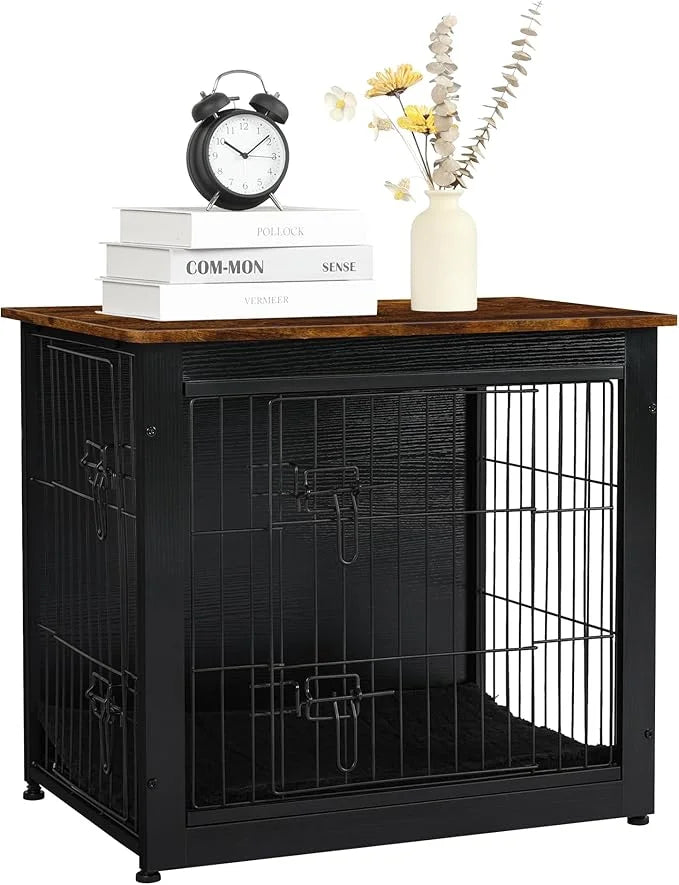DWANTON Dog Crate Furniture with Cushion, Wooden Kennel Table with Double Doors, Indoor Dog House, Small/Medium/Large Size...