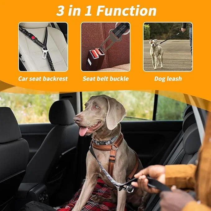4-in-1 Removable Dog Seat Belt for Car: Adjustable Pet Car Harness, Retractable Dog Car Harness Seatbelt with Poop Bag and...