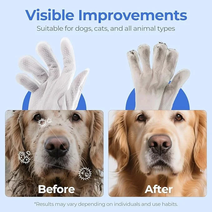 Pet Cleaning Glove Wipes for Dogs & Cats, Hypoallergenic Deodorizing Disposable No-Rinse Grooming Wipes, Wipes, Perfect fo...