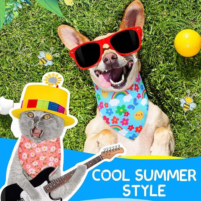 Sadnyy 40 Pcs Summer Spring Dog Bandanas Bulk for Dogs Flower Hawaiian Triangle Reversible Dog Bibs Adjustable Pet Kerchie...
