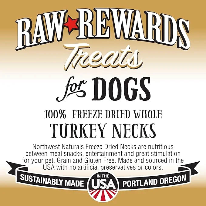 Northwest Naturals Raw Rewards Freeze-Dried Turkey Neck Treats for Dogs and Cats - Whole Neck - Healthy, 1 Ingredient, Hum...