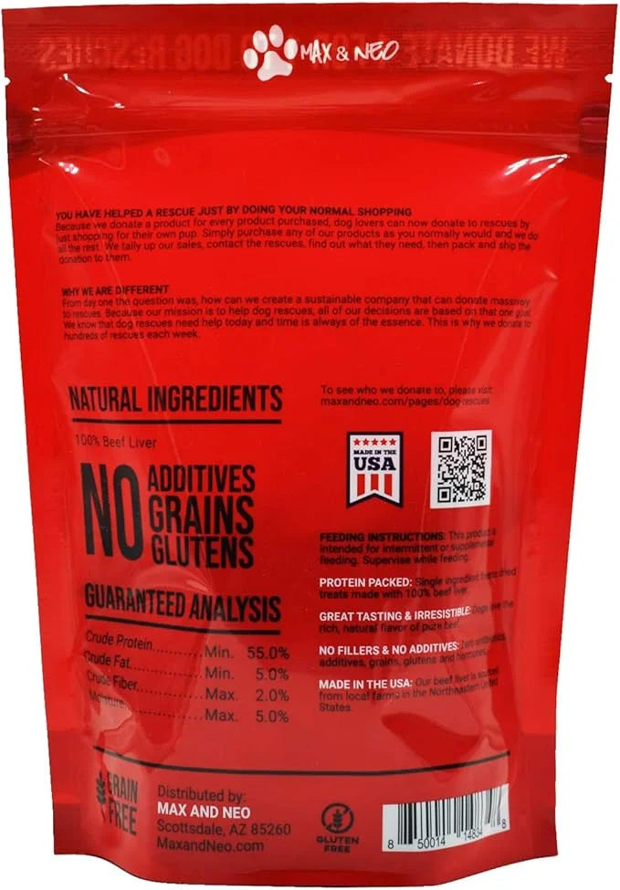 Max and Neo Freeze Dried Beef Liver Dog Treats - Single Ingredient, Pasture Raised, Grass Fed, Human Grade Beef Grown in T...