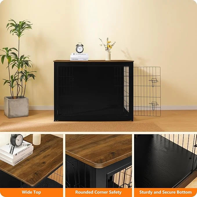 DWANTON Dog Crate Furniture with Cushion, Wooden Kennel Table with Double Doors, Indoor Dog House, Extra Large Size, 43.3"...