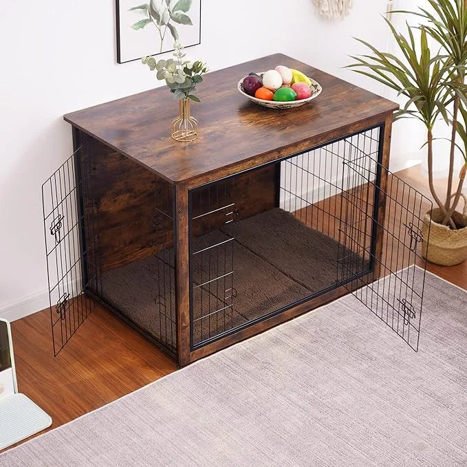 DWANTON Dog Crate Furniture with Cushion, Wooden Kennel Table with Double Doors, Indoor Dog House, Extra Large Size, 43.3"...