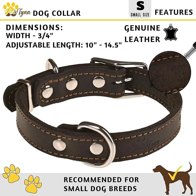Heavy Duty Black Leather Dog Collar - Soft and Strong Dog Collar for Puppy or Small Dogs (Small: Fit 10" - 14.5" Neck, Bla...