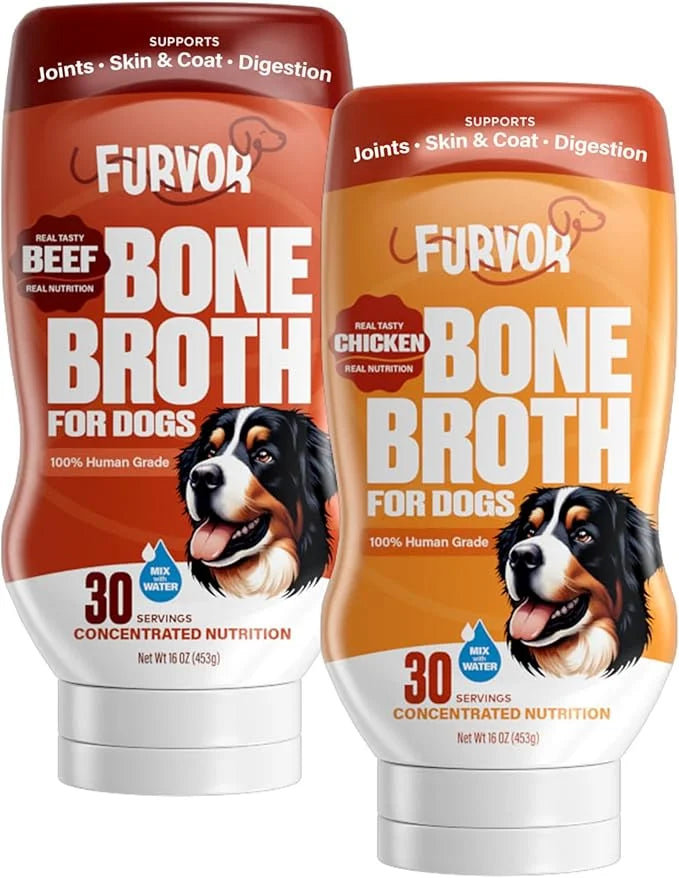 Chicken Bone Broth and Beef Bone Broth for Dogs - Collagen Protein Supplement for Digestion, Mobility, Coat, Immunity, Hum...