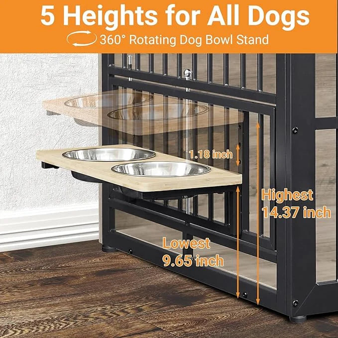 Dog Crate Furniture, 48 Inch Dog Kennel Furniture, Wooden ๐og Crate Furniture Large Breed with Rotating ๐og Bowls, Heavy D...