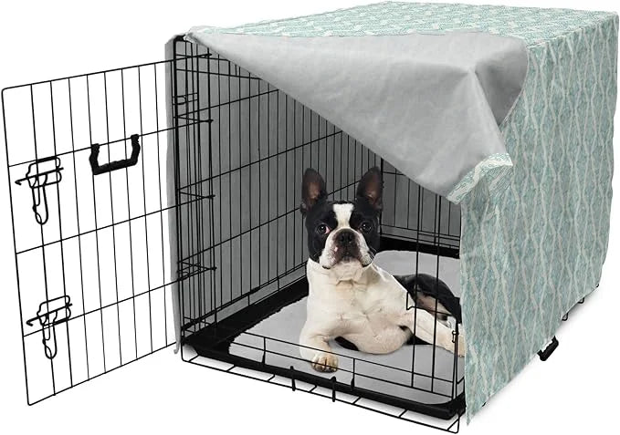 Lunarable Damask Blue Dog Crate Cover, Vintage Antique Pattern with Classic Victorian Motif, Easy to Use Pet Kennel Cover ...