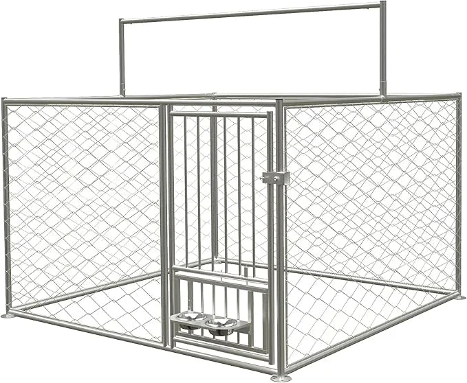 Large Outdoor Dog Kennel, Heavy Duty Galvanized Steel Dog Enclosure with Swivel Feeder, Chicken Coop w/Waterproof UV-Resis...