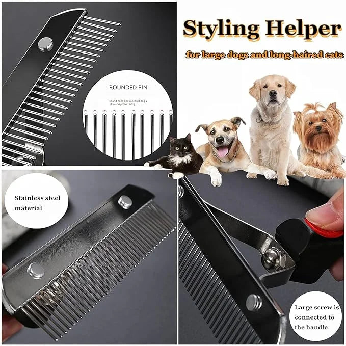 Undercoat Rake for Dogs, 2 Pack Grooming Kit Long Tooth Undercoat Rake + Stainless Steel Dog Comb, Deshedding Tool Set for...