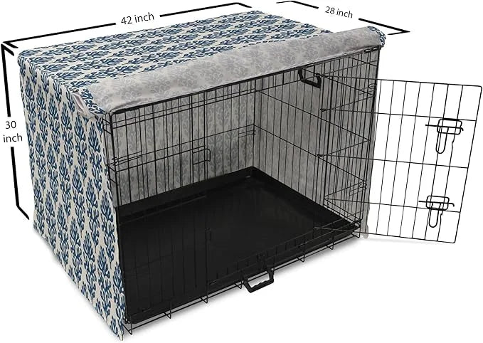 Lunarable Contemporary Blue Dog Crate Cover, Abstract Coral Inspired Motifs with Dots Around, Easy to Use Pet Kennel Cover...