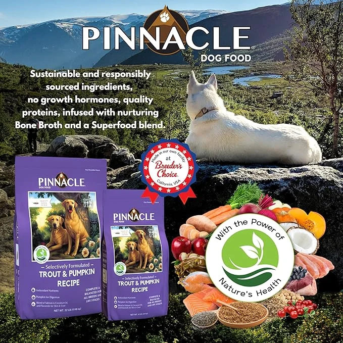 Pinnacle Trout & Pumpkin Dry Dog Food 22 lb, Infused with Broth - Product Image