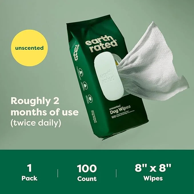 Earth Rated Pet Grooming Wipes for Dogs and Cats, Hypoallergenic, Cleaning and Hydrating, for Paws, Body and Butt, Unscent...