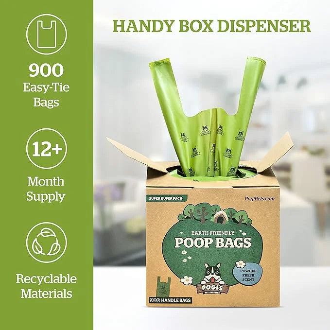 Pogi's 900 Dog Poop Bags w/Handles and 100 Plant-based Grooming Wipes Bundle - Product Image