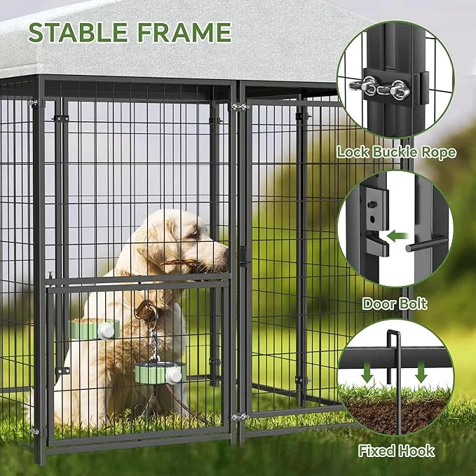Mr IRONSTONE Large Dog Kennel Outdoor with Water-Resistant Roof Heavy Duty Outside Dog Kennel Pet Pens Dogs Run Enclosure ...