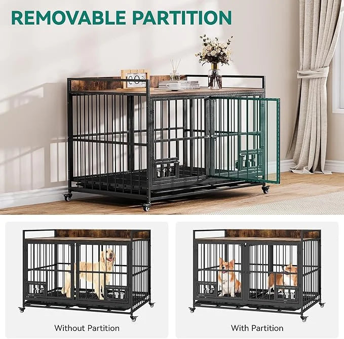 YITAHOME 37.5'' Heavy Duty Dog Crate with Removable Divider, Double Doors & Locks Design, Furniture Style Large Dog Crate ...