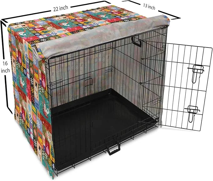 Lunarable Christmas Dog Crate Cover, Modern Design Theme Funny Xmas Winter Patterns Theme, Easy to Use Pet Kennel Cover fo...