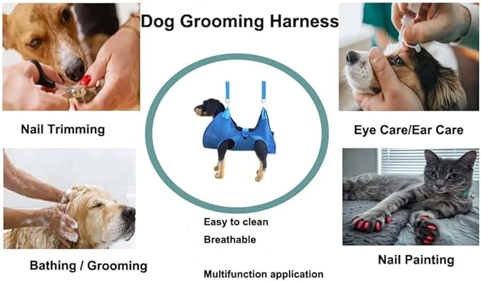 Dog Grooming Hammock with Flea Comb and Dog Nail Clipper, Pet Dog Grooming Hammock Harness with Cat Nail Clipper, Nail Fil...