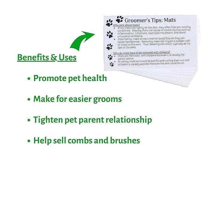 Dog Groomer Matted Fur and Dog Brushing Care Cards (100 pack, 3.5" X 2") Addresses hematomas, mats, combing, and shaving m...