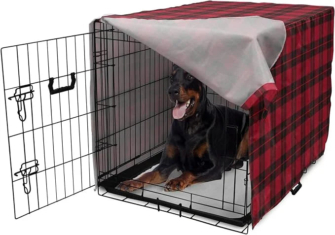 Lunarable Plaid Dog Crate Cover, Geometrical Scottish Ornament Folkloric Celtic Fashion Elements, Easy to Use Pet Kennel C...