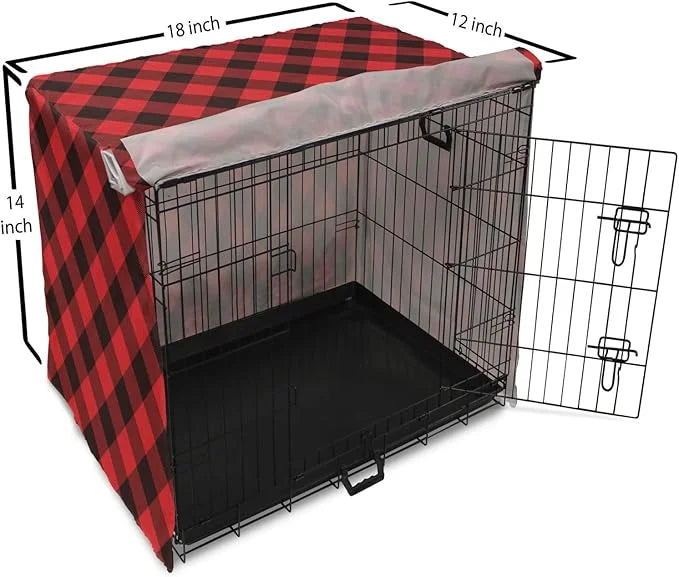 Lunarable Buffalo Plaid Dog Crate Cover, Grid Style Illustration with Horizontal Lines Pattern Diamond, Easy to Use Pet Ke...