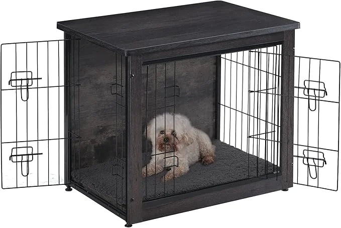 DWANTON Dog Crate Furniture with Cushion, Wooden Kennel Table with Double Doors, Indoor Dog House, Small/Medium/Large/Extr...