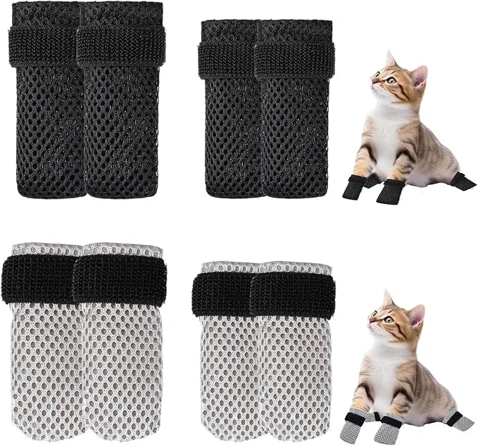 4 Pack Breathable Cat Shoes to Prevent Scratcning, Adjustable Only Cats Booties Mittens Socks (Black, M) - Product Image