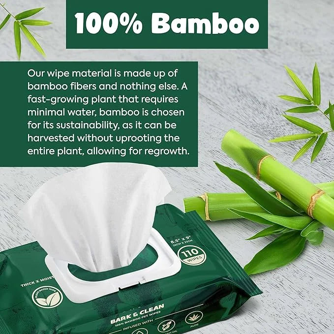 440 Dog Wipes for Cleaning and Deodorizing - 4 Pack of 110 8.5" x 9" Bamboo Pet Wipes - Compostable, Hypoallergenic Puppy ...