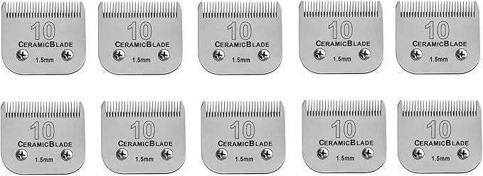 10 Pack Detachable Pet Dog Grooming Clipper Ceramic Blade Sets,Compatible with Andis Size 10 Cut Length 1/16"(1.5mm),Compa...