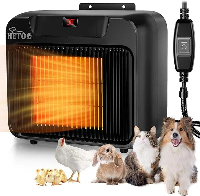 HETOO Dog House Heater with Thermostat, Wall-Mounted 600W/300W Dog Heater, 6.5Ft Anti Chew Cord, Overheat Protection, Safe...
