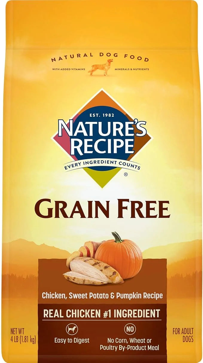 Nature's Recipe Grain Free Dog Food, Chicken, Sweet Potato & Pumpkin Recipe, 4 Pounds, Easy to Digest - Product Image