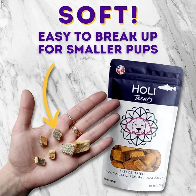 HOLI Freeze Dried Salmon Dog Treats - with Omega 3 and 6 Fish Oil - All Natural Dog Treats - Human Grade - Wild Caught Sal...