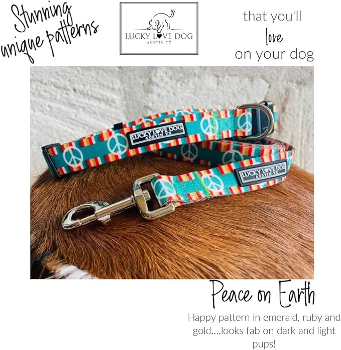 Lucky Love Dog Collar, Collars for Medium Size Dogs, Peace Sign Dog Collar, Easy On & Off Clasp Accessory, Peace On Earth,...